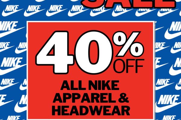 40% off Nike apparel & headwear