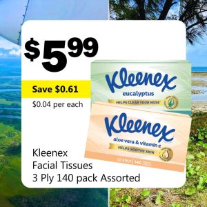 Kleenex Facial Tissues 3 Ply 140 pack Assorted