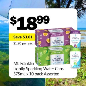 Mt. Franklin Lightly Sparkling Water Cans (375mL x 10 pack) Assorted