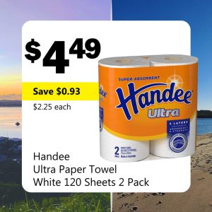 Handee Ultra Paper Towel White 120 Sheets 2 Pack
