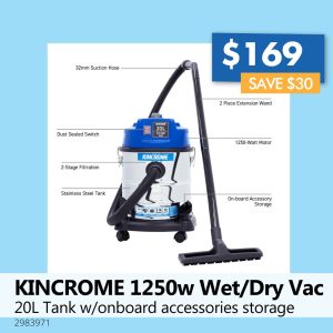 KINCROME 1250w Wet/Dry Vacuum