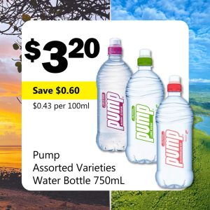 Pump Assorted Varieties Water Bottle 750ml