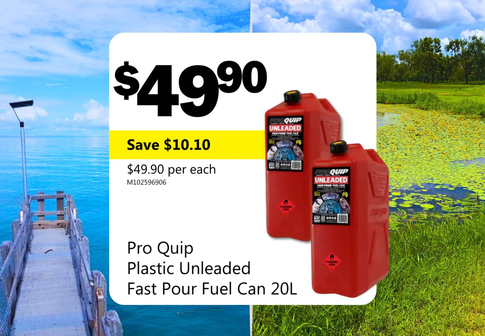 Pro Quip Plastic Unleaded Fast Pour Fuel Can 20L