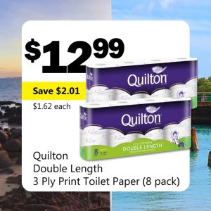 Quilton Double Length 3 Ply Print Toilet Paper (8 pack)