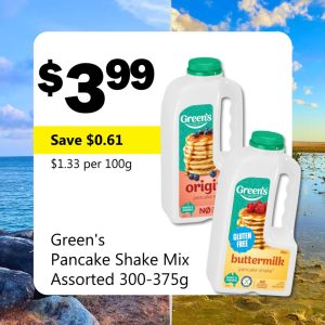 Green's Pancake Shake Mix Assorted 300-375g