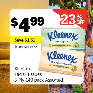 Kleenex Facial Tissues 3 Ply 140 pack Assorted