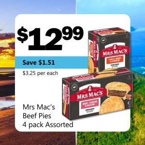 Mrs Mac's Beef Pies 4 pack Assorted