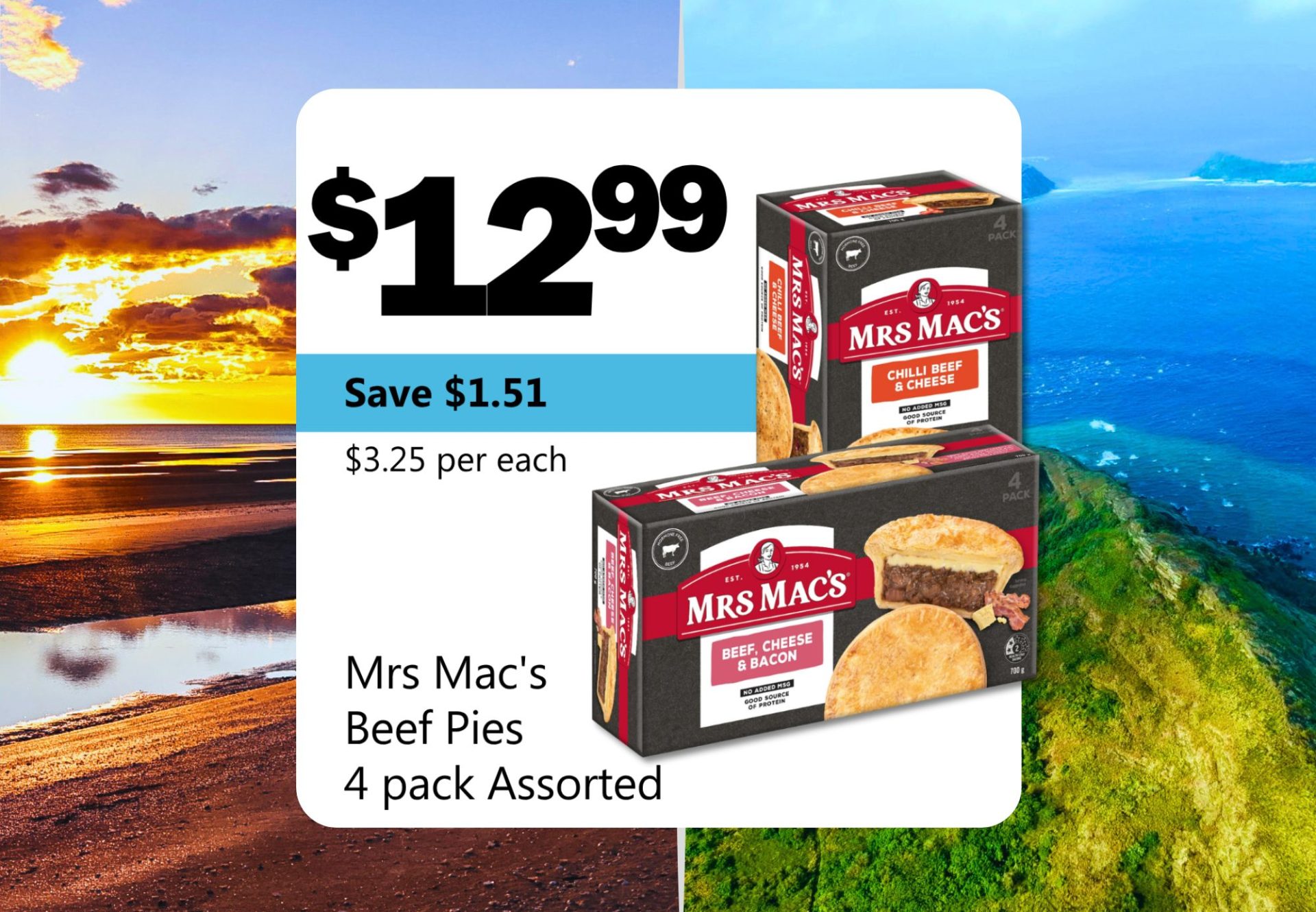 Mrs Mac’s Beef Pies 4 pack Assorted